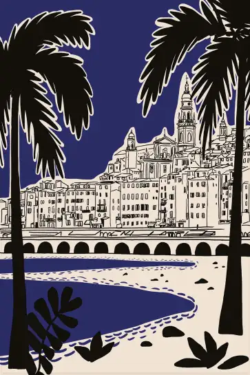 Affiche riviera italienne - illustration palmiers bleu nuit