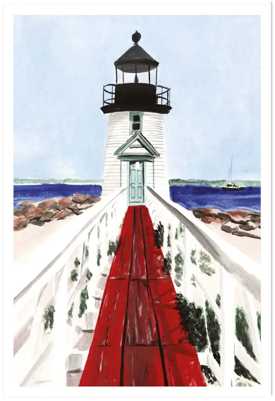 Affiche phare et ponton - aquarelle paysage bord de mer
