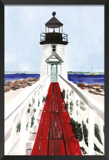 Affiche phare et ponton - aquarelle paysage bord de mer