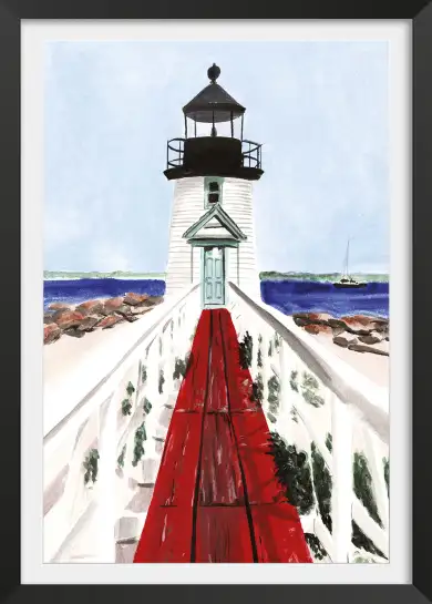 Affiche phare et ponton - aquarelle paysage bord de mer