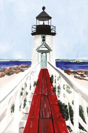 Affiche phare et ponton - aquarelle paysage bord de mer