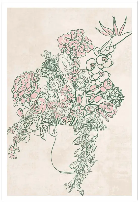 Affiche bouquet minimaliste - illustration fleurs vases