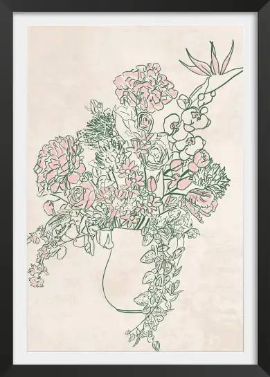 Affiche bouquet minimaliste - illustration fleurs vases