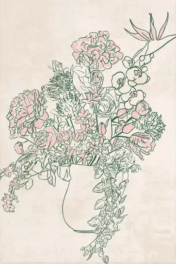 Affiche bouquet minimaliste - illustration fleurs vases