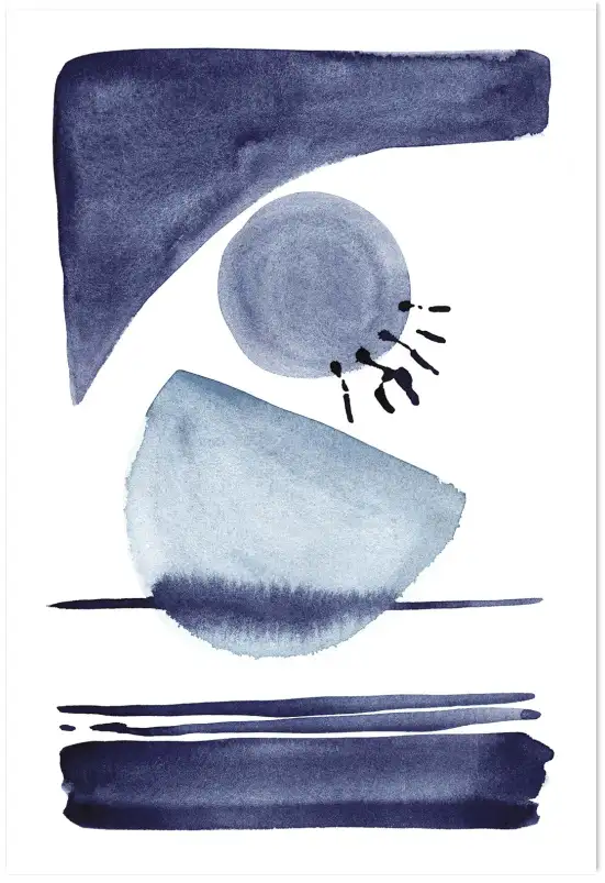 Affiche abstrait bleu - peinture formes geometriques