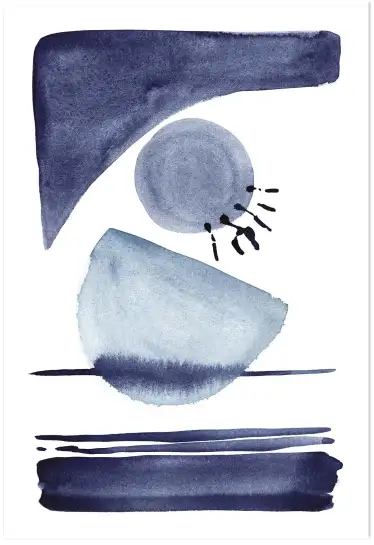 Affiche abstrait bleu - peinture formes geometriques