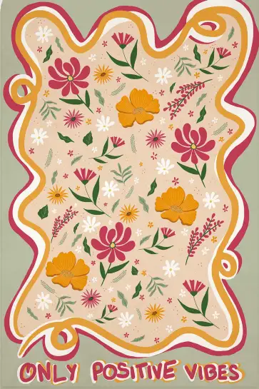 Affiche only positive vibes - illustration fleurs pop