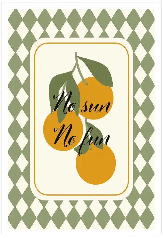 Affiche no sun no fun - illustration oranges vintage