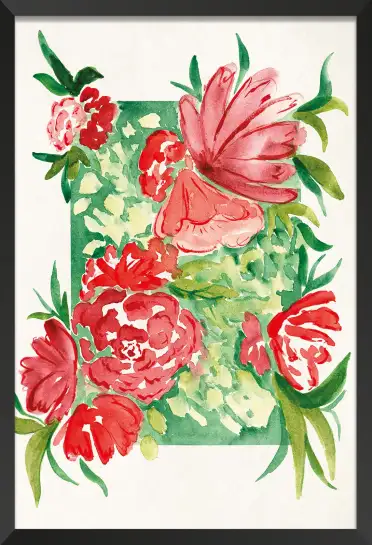 Affiche pivoines rouges aquarellées - Peinture florale artistique