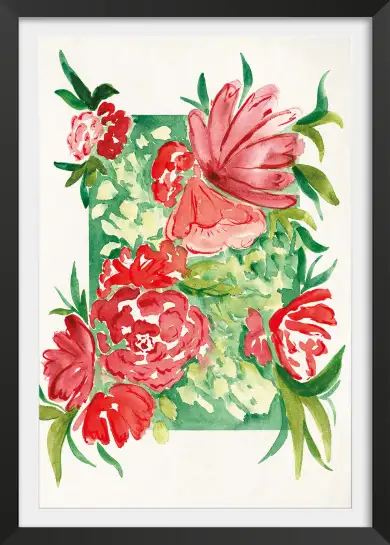 Affiche pivoines rouges aquarellées - Peinture florale artistique