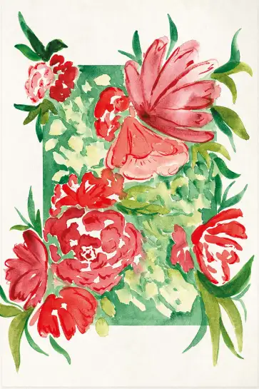 Affiche pivoines rouges aquarellées - Peinture florale artistique