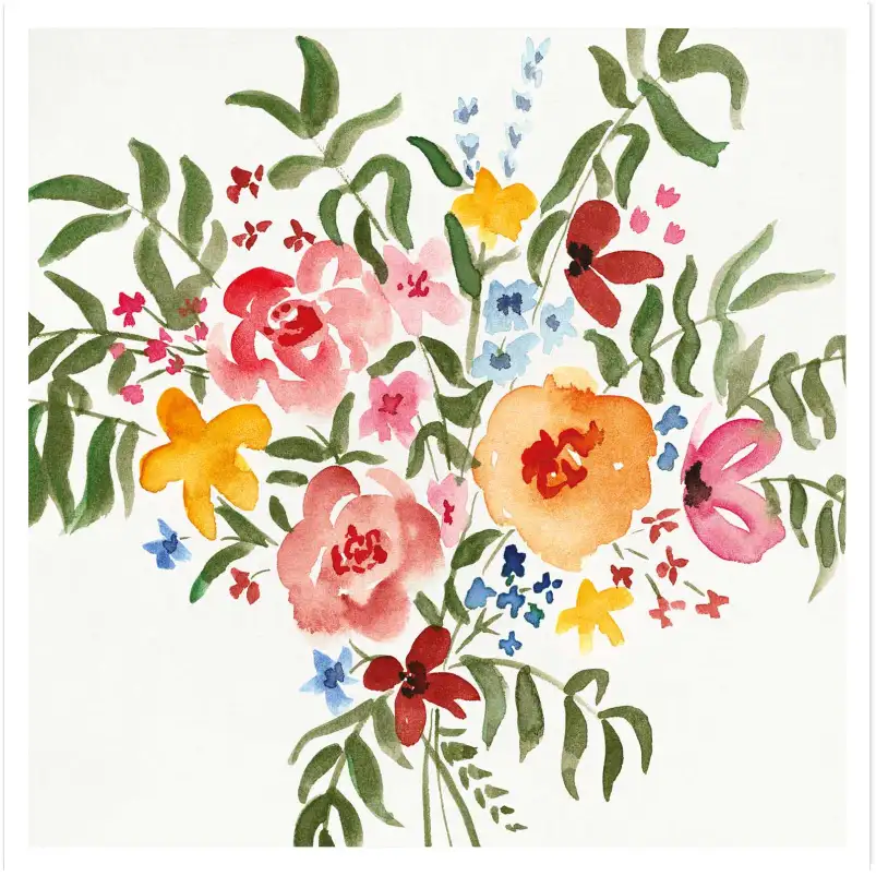 Affiche bouquet de fleurs coloré - Illustration champêtre aquarelle