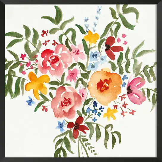 Affiche bouquet de fleurs coloré - Illustration champêtre aquarelle