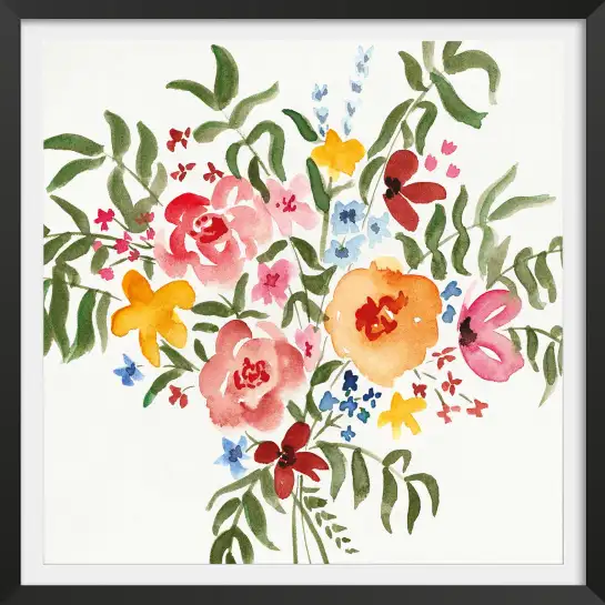Affiche bouquet de fleurs coloré - Illustration champêtre aquarelle
