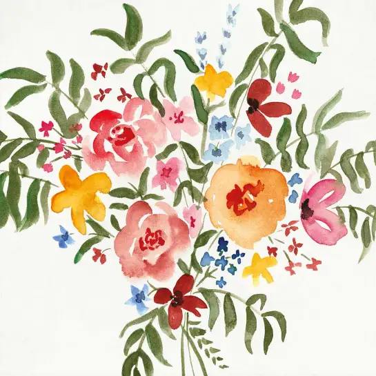 Affiche bouquet de fleurs coloré - Illustration champêtre aquarelle