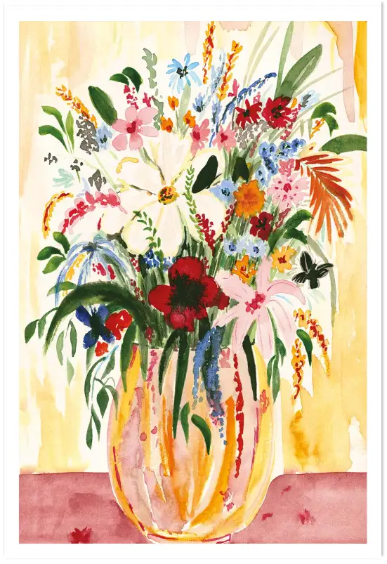Affiche vase fleuri vif - Peinture bouquet de fleurs de saison