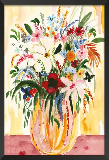 Affiche vase fleuri vif - Peinture bouquet de fleurs de saison
