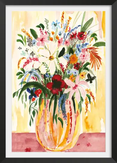 Affiche vase fleuri vif - Peinture bouquet de fleurs de saison