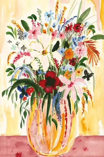 Affiche vase fleuri vif - Peinture bouquet de fleurs de saison