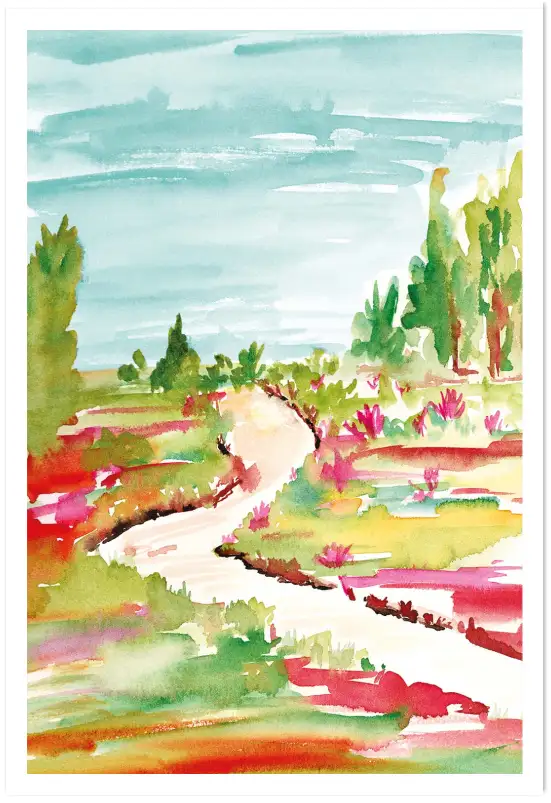 Affiche paysage de campagne champêtre - Peinture aquarelle nature