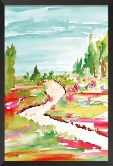 Affiche paysage de campagne champêtre - Peinture aquarelle nature