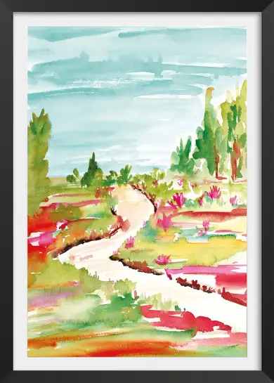 Affiche paysage de campagne champêtre - Peinture aquarelle nature