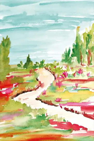 Affiche paysage de campagne champêtre - Peinture aquarelle nature