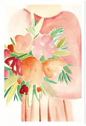 Affiche femme au bouquet floral - Illustration douce aquarelle