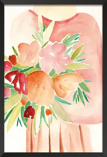 Affiche femme au bouquet floral - Illustration douce aquarelle