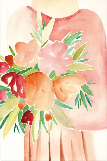 Affiche femme au bouquet floral - Illustration douce aquarelle