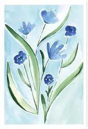 Affiche fleurs bleues minimalistes - Illustration botanique douce