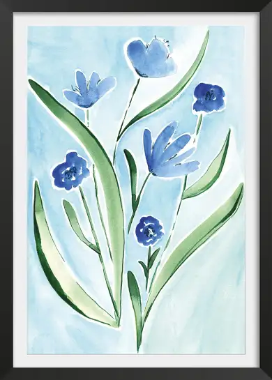 Affiche fleurs bleues minimalistes - Illustration botanique douce