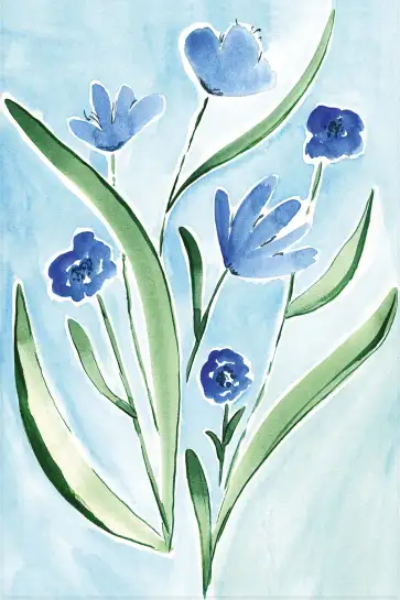 Affiche fleurs bleues minimalistes - Illustration botanique douce