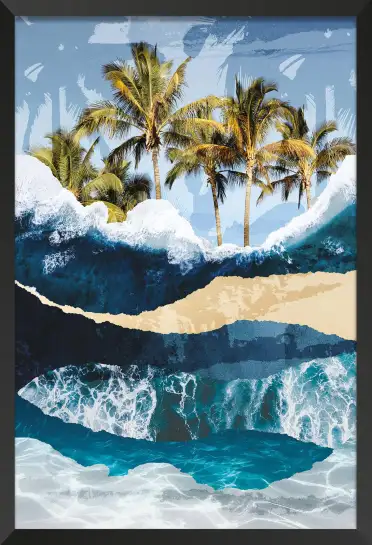 Affiche collage palmiers et vagues - Art marin et tropical