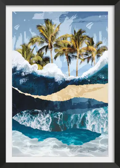 Affiche collage palmiers et vagues - Art marin et tropical