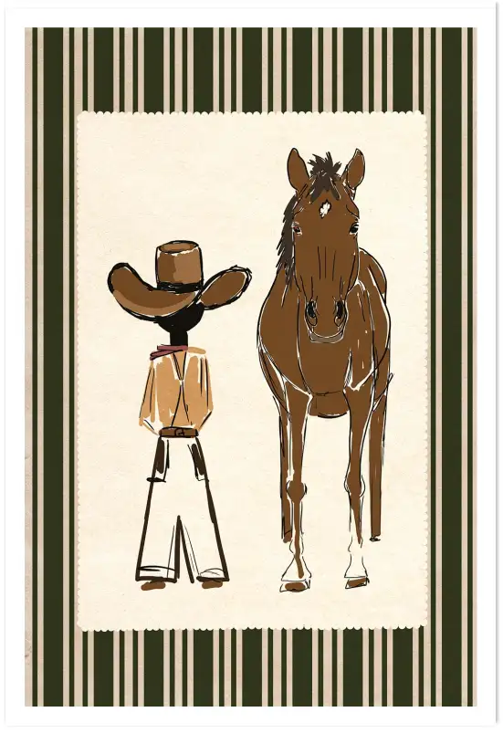 Affiche cowboy et cheval western - Illustration style croquis