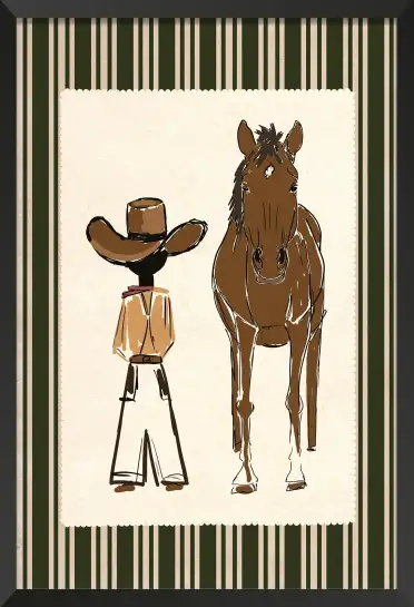 Affiche cowboy et cheval western - Illustration style croquis
