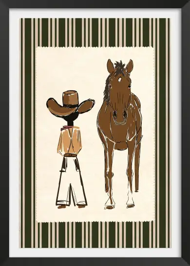 Affiche cowboy et cheval western - Illustration style croquis