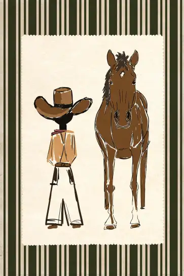 Affiche cowboy et cheval western - Illustration style croquis