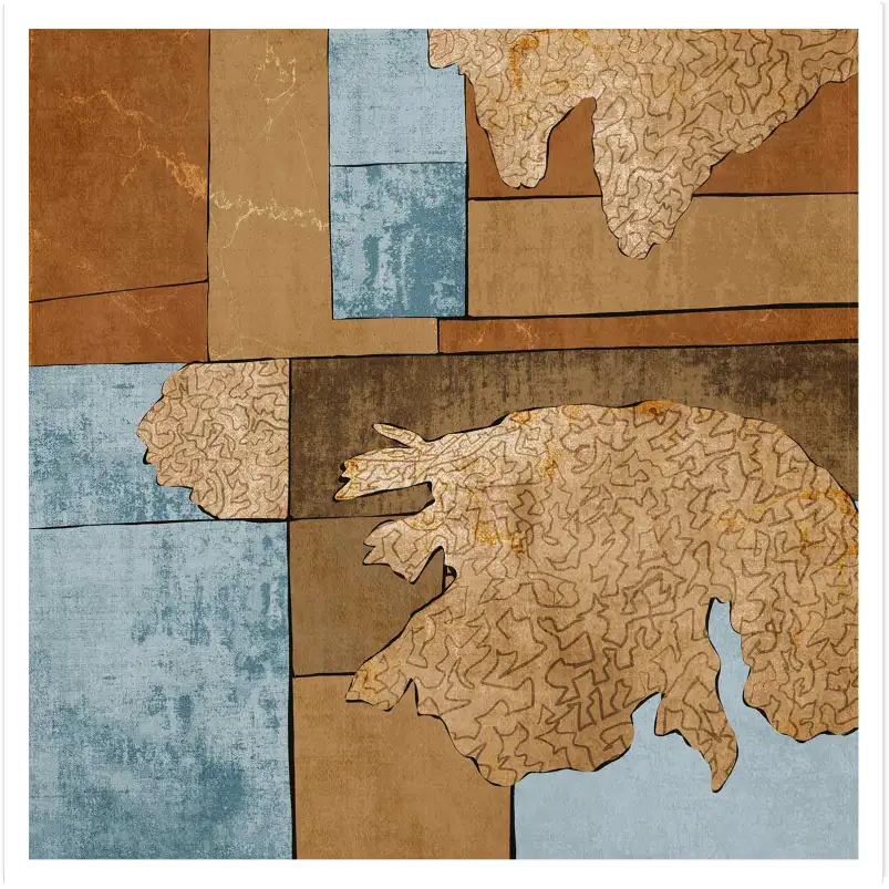 Affiche art abstrait tons chauds et bleu - Composition contemporaine