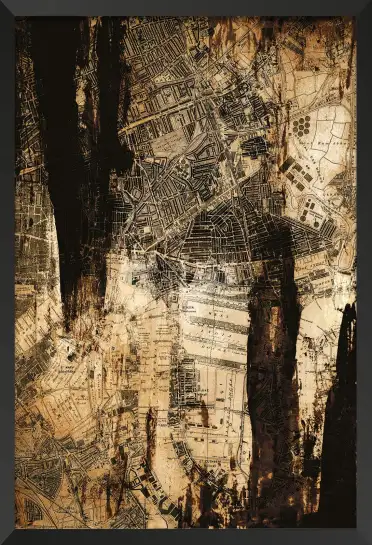 Affiche carte ancienne et peinture - Art abstrait et vintage