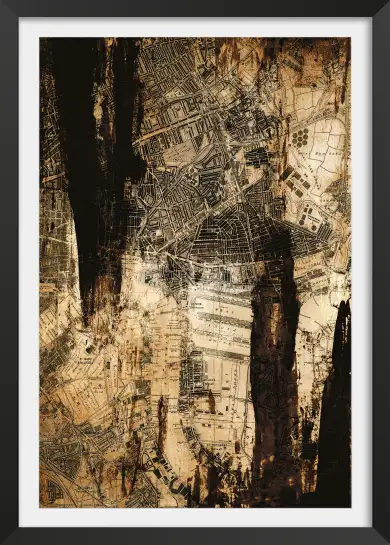 Affiche carte ancienne et peinture - Art abstrait et vintage