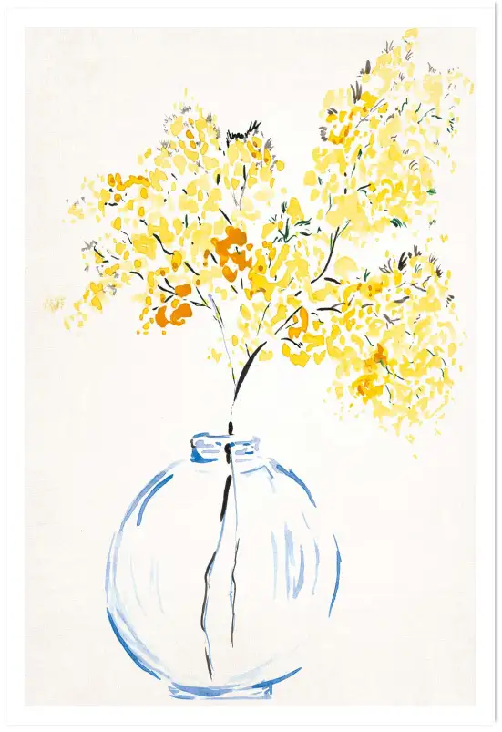 Affiche vase de mimosa jaune - Illustration aquarelle lumineuse