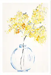 Affiche vase de mimosa jaune - Illustration aquarelle lumineuse