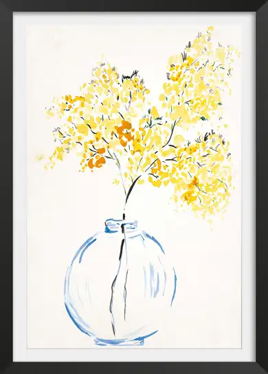 Affiche vase de mimosa jaune - Illustration aquarelle lumineuse