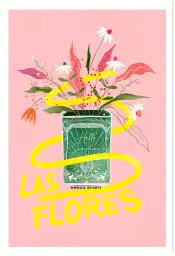 Affiche bouquet de fleurs Las Flores - Illustration pop rose et jaune