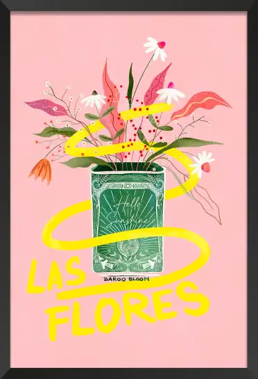 Affiche bouquet de fleurs Las Flores - Illustration pop rose et jaune