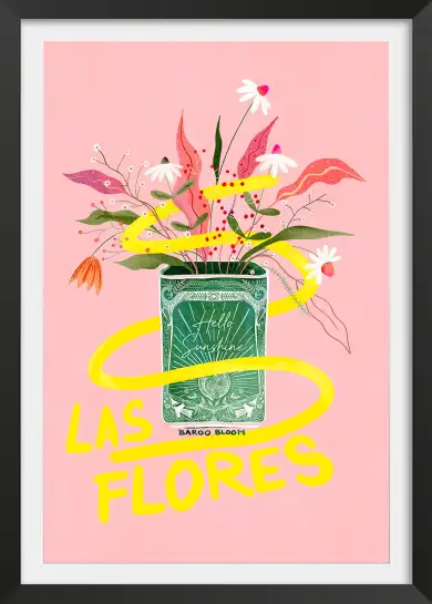 Affiche bouquet de fleurs Las Flores - Illustration pop rose et jaune