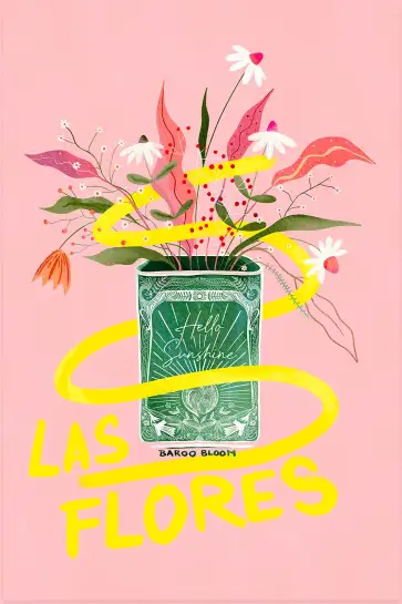 Affiche bouquet de fleurs Las Flores - Illustration pop rose et jaune