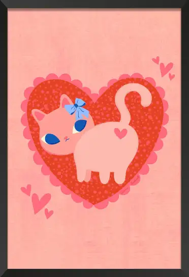 Affiche chat rose et cœur - Illustration pop rétro romantique